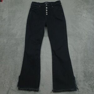 Abercrombie Fitch Jeans Womens 28 Black Denim High Rise Flare Ankle Frayed